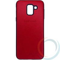Накладка кожаная с логотипом для Samsung Galaxy J6 красная
