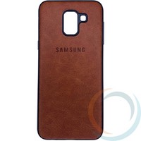 Накладка кожаная с логотипом для Samsung Galaxy J6 коричневая