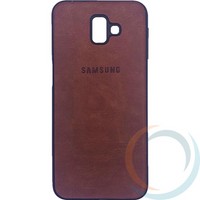 Накладка кожаная с логотипом для Samsung Galaxy J6 Plus коричневая