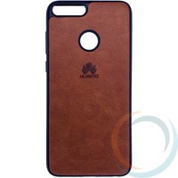 Накладка кожаная с логотипом для Huawei P Smart коричневая