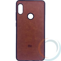 Накладка кожаная с логотипом для Xiaomi Redmi note 5 Pro коричневая