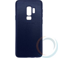 Накладка кожаная с логотипом для Samsung Galaxy S9 Plus чёрная