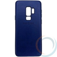 Накладка кожаная с логотипом для Samsung Galaxy S9 Plus синяя