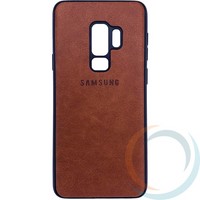 Накладка кожаная с логотипом для Samsung Galaxy S9 Plus коричневая