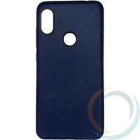 Накладка кожаная с логотипом для Xiaomi Redmi note 6 синяя