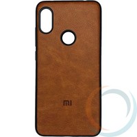 Накладка кожаная с логотипом для Xiaomi Redmi note 6 коричневая