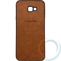 Накладка кожаная с логотипом для Samsung Galaxy J4 Plus коричневая