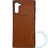 Накладка кожаная с логотипом для Samsung Galaxy Note 10 коричневая