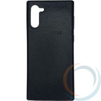 Накладка кожаная с логотипом для Samsung Galaxy Note 10 чёрная
