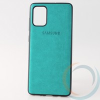 Накладка кожаная с логотипом для Samsung A71 бирюзовая