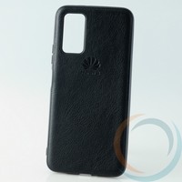 Накладка кожаная с логотипом для Huawei Honor v30 чёрная
