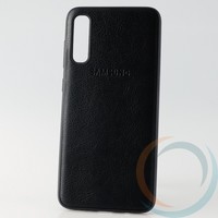 Накладка кожаная с логотипом для Samsung A70s чёрная