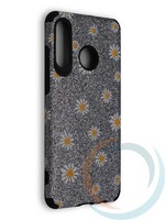 Накладка силиконовая с ромашками для Huawei Honor P30 Lite серебристая