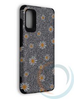 Накладка силиконовая с ромашками для Samsung Galaxy A41 серебристая