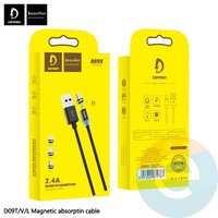 USB кабель Denmen D09E магнитный нейлоновый на Type-C Lightning Micro USB 1м золотистый