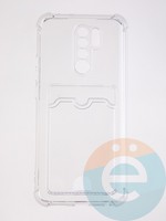Накладка силиконовая с кардхолдером и усиленными углами для Xiaomi Redmi 9 прозрачная