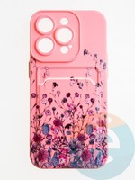 Накладка силиконовая Summer с кардхолдером для Apple iPhone 14 Pro розовая