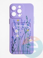 Накладка силиконовая Summer с кардхолдером для Apple iPhone 15 Pro Max сиреневая